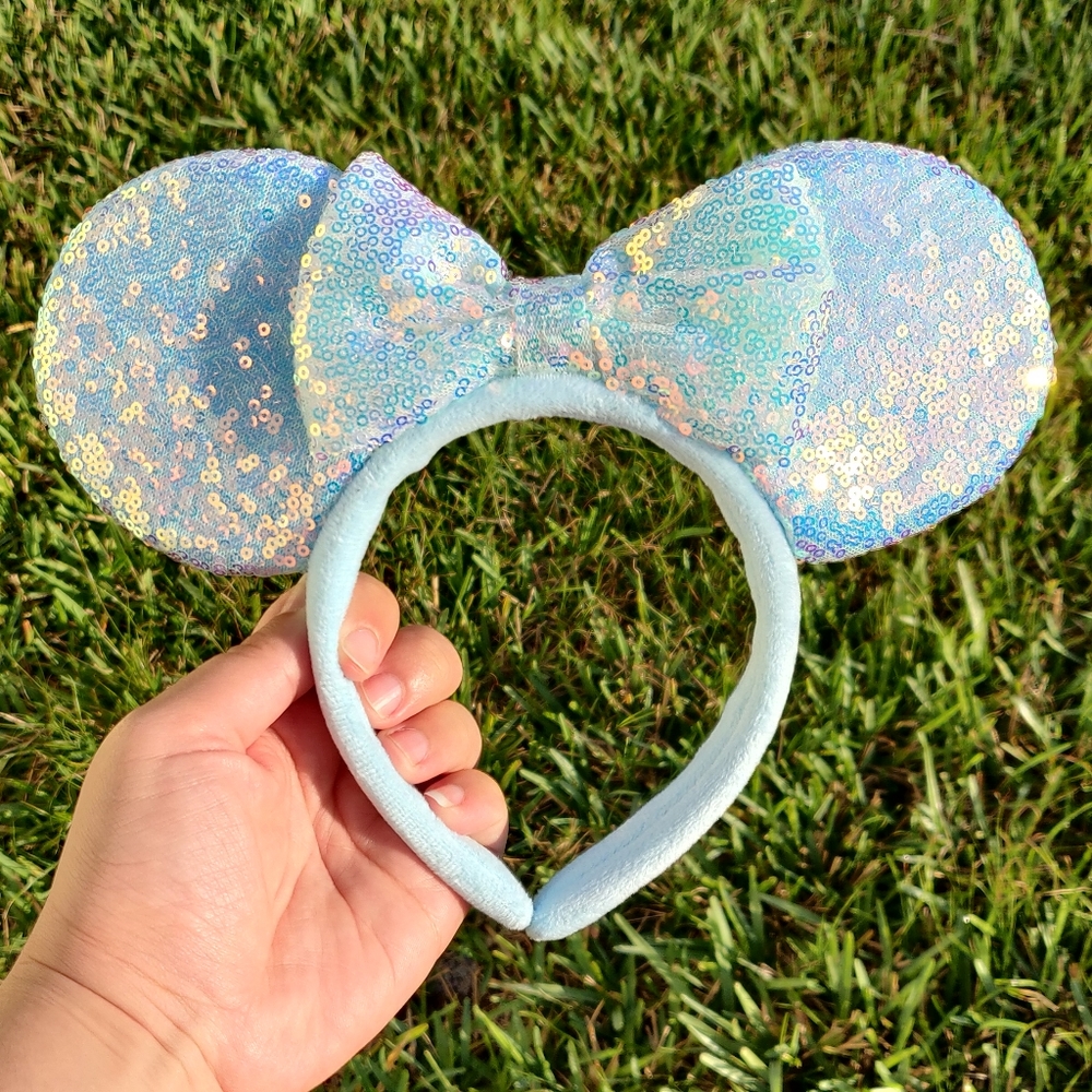 Disney Iridescent Sequin Mouse Ear Headband - Light Blue